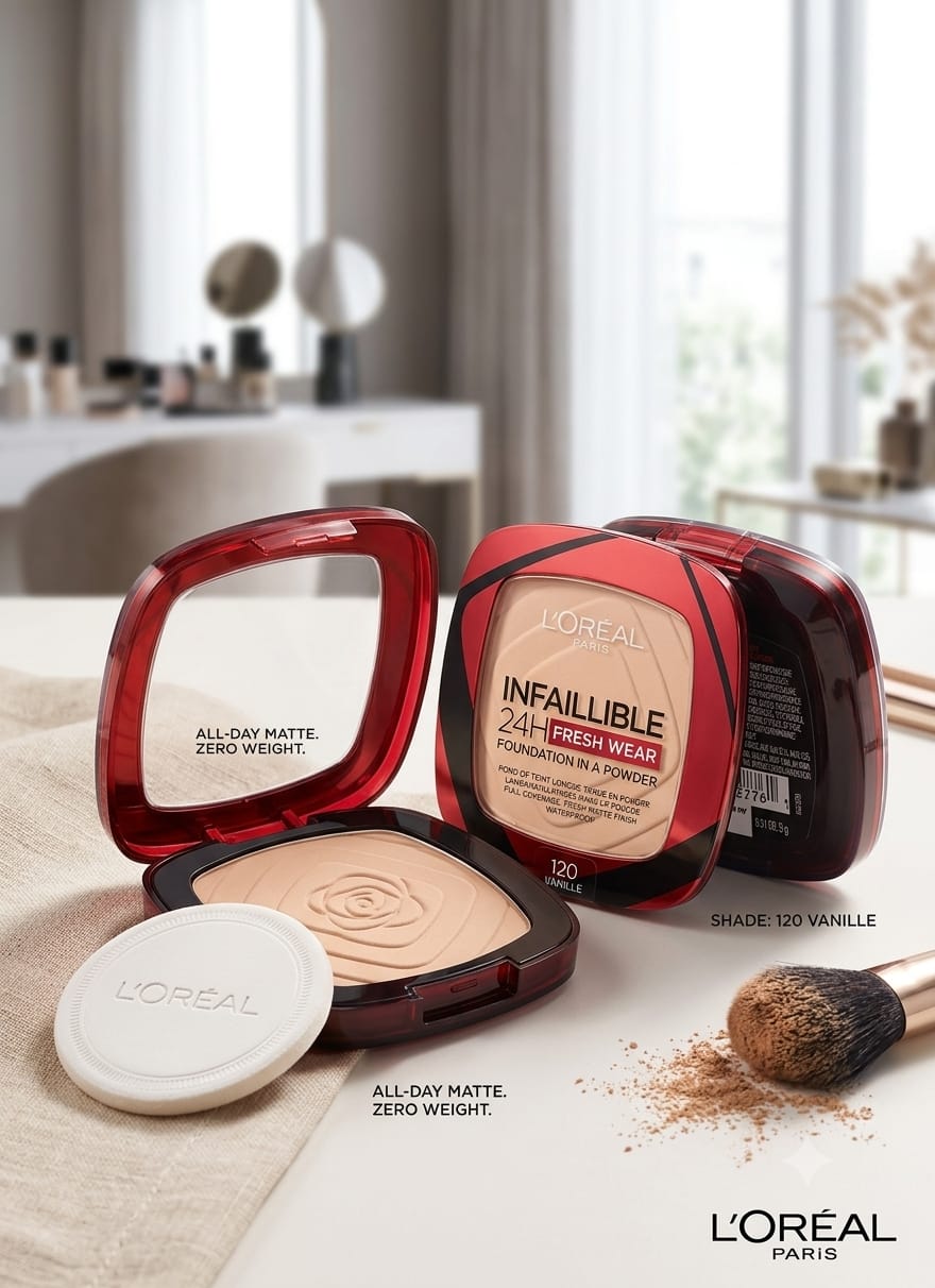 L'Oréal Paris Infallible 24H Fresh Wear Powder Foundation (Full Coverage & Waterproof)
