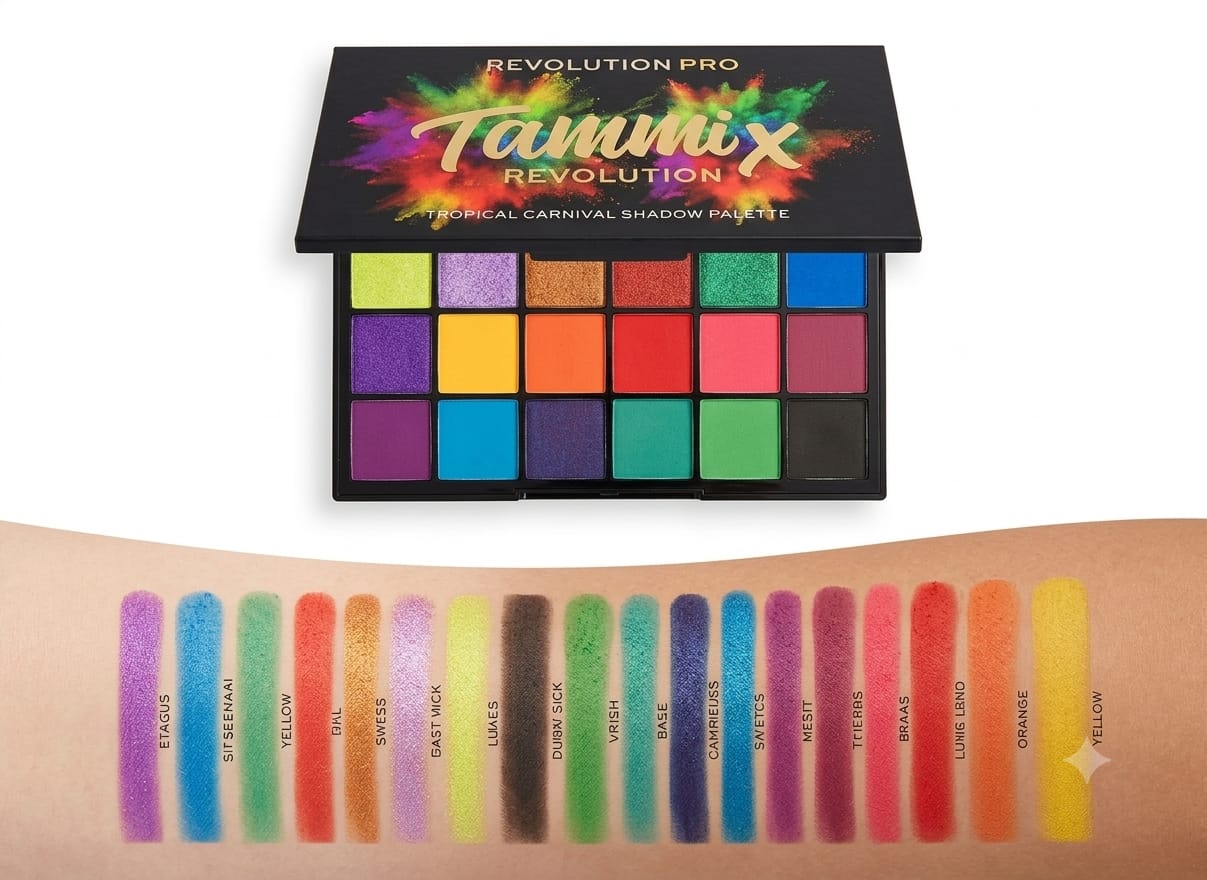 Revolution X Tammi Tropical Carnival Eyeshadow Palette – 18 Vibrant Matte & Shimmer Shades